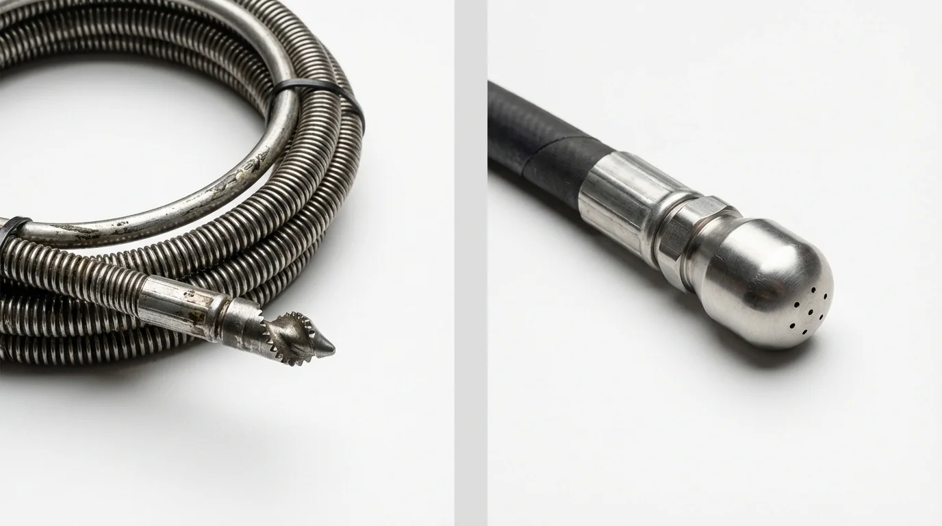 Drain snake cable and hydro jetting nozzle used for drain cleaning in Milledgeville, GA
